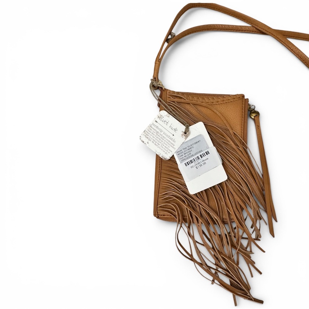 Hobo Moxie Crossbody Bag Whiskey Pebble Leather Fringe Phone Holder NWT - Picture 2 of 5